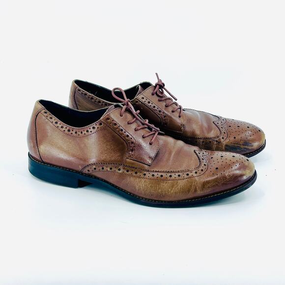 Stacy Adams Brown Tan Leather Wingtip Brogue Oxford Dress Shoes - Picture 1 of 8